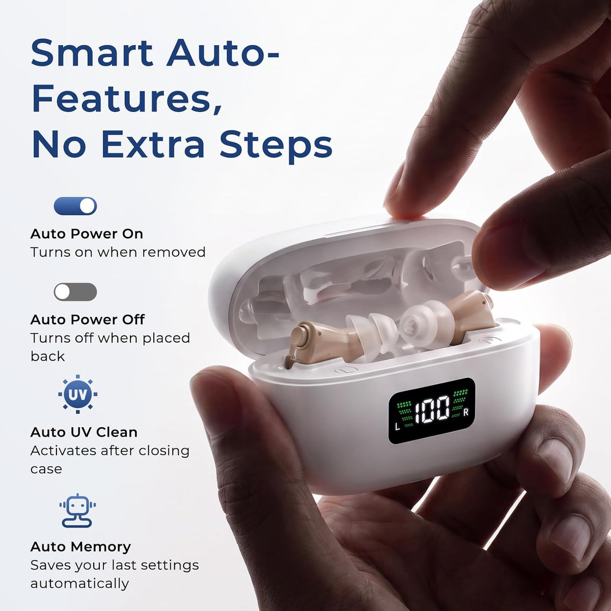 CIC Hearing Aids for Seniors with Rechargeable UV Cleaning Charging Case
