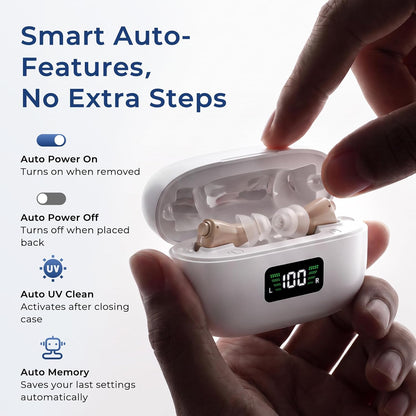 CIC Hearing Aids for Seniors with Rechargeable UV Cleaning Charging Case