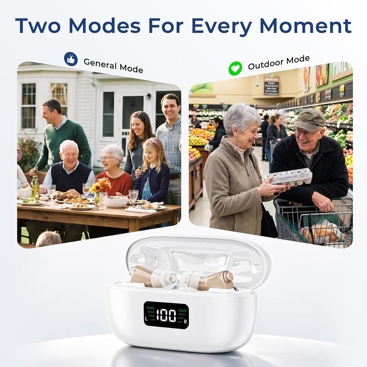 CIC Hearing Aids for Seniors with Rechargeable UV Cleaning Charging Case
